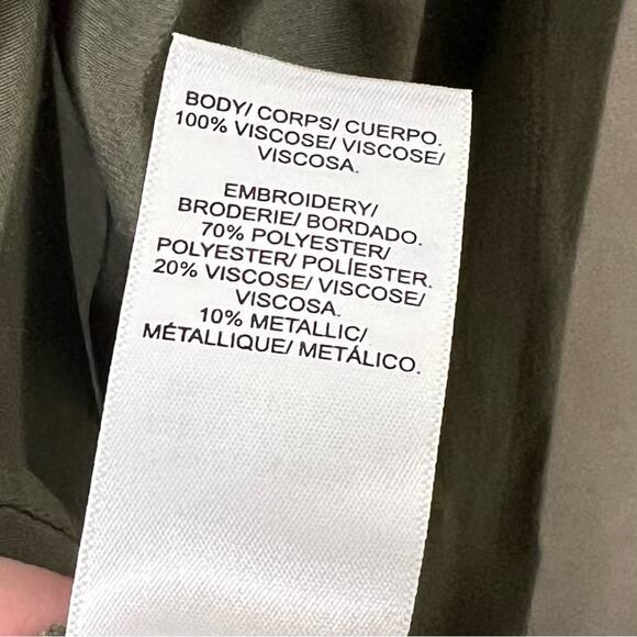 LUCKY BRAND / olive army green floral embroidered peasant popover blouse / S - Picture 6 of 7